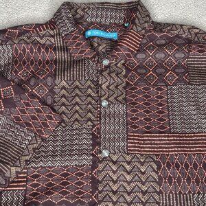 Tori Richard Shirt Mens Large Brown Geometric Cotton Lawn Hawaiian Camp Aloha